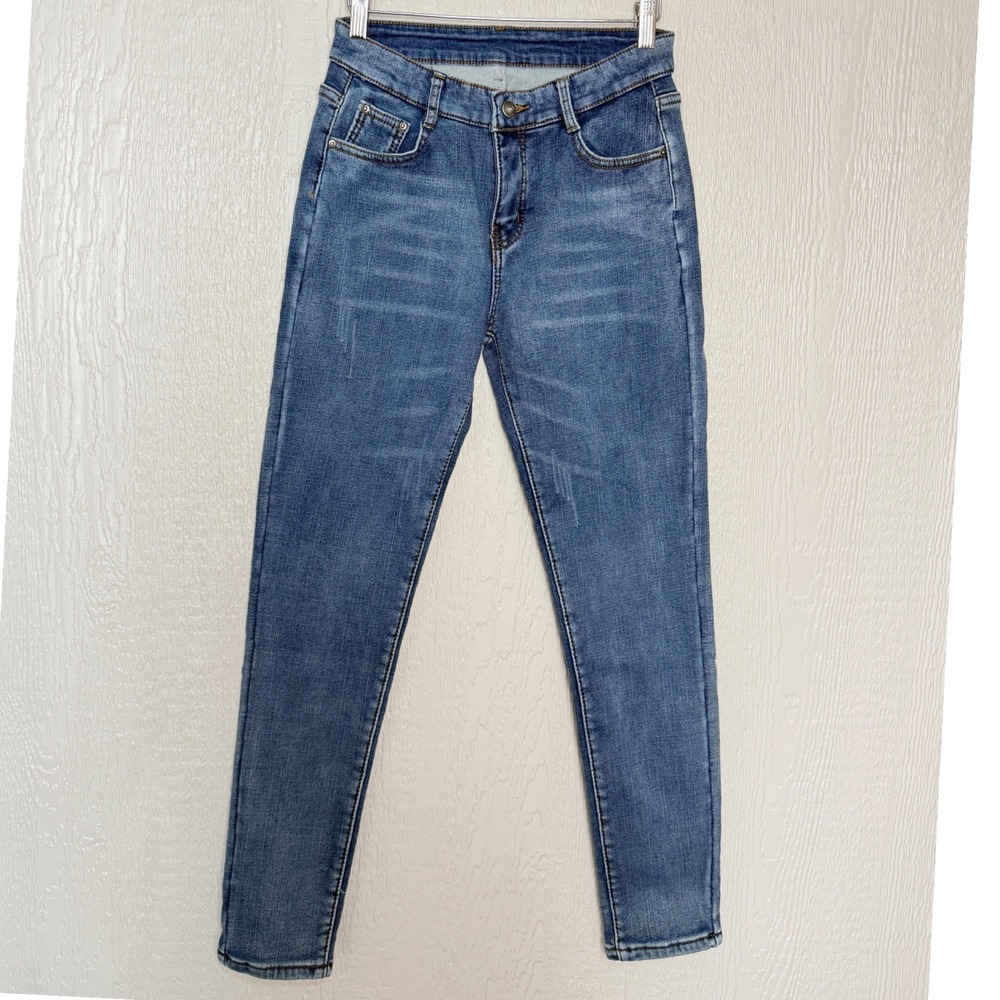 Fleece Lined Skinny Jeans Medium Wash Blue Winter Denim Warm & Thick Size Small